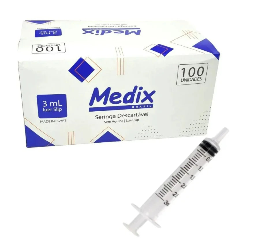 Seringa descartável / 3mL / Luer Slip / 100 Un. Cx. / Medix