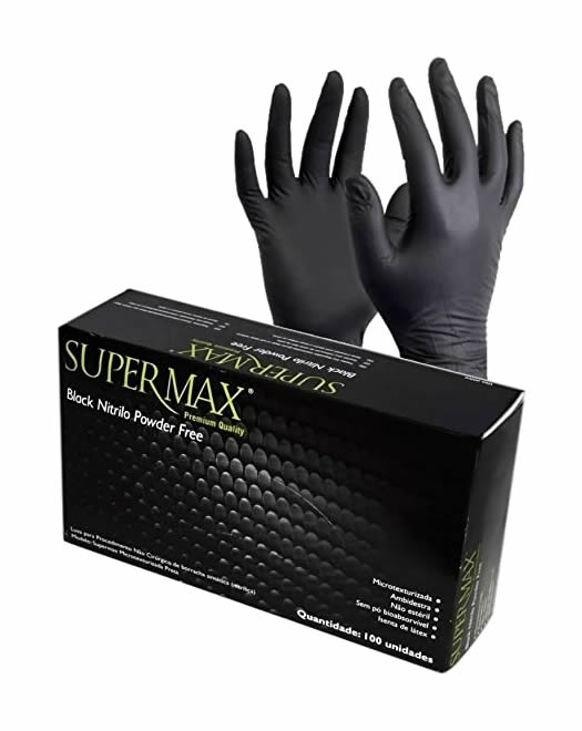 Luva Nitrílica* Supermax Preta (100 UND.)