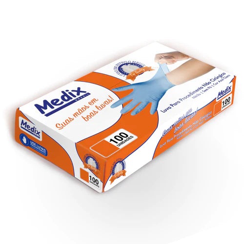 Luva Nitrilo Azul / Sem Pó / 100 Un. Cx. / MEDIX