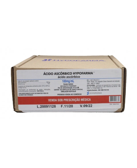 Ácido Ascórbico / 100mg/ml / 100 Un. Cx. / Hypofarma / Vitamina C
