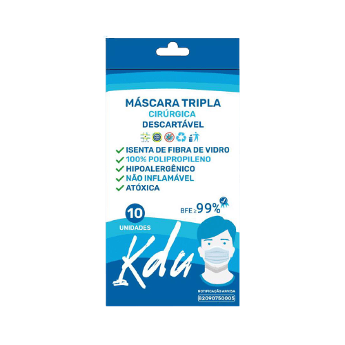 Máscara Tripla Cirúrgica Descartável (10 UND.) - SupraMed