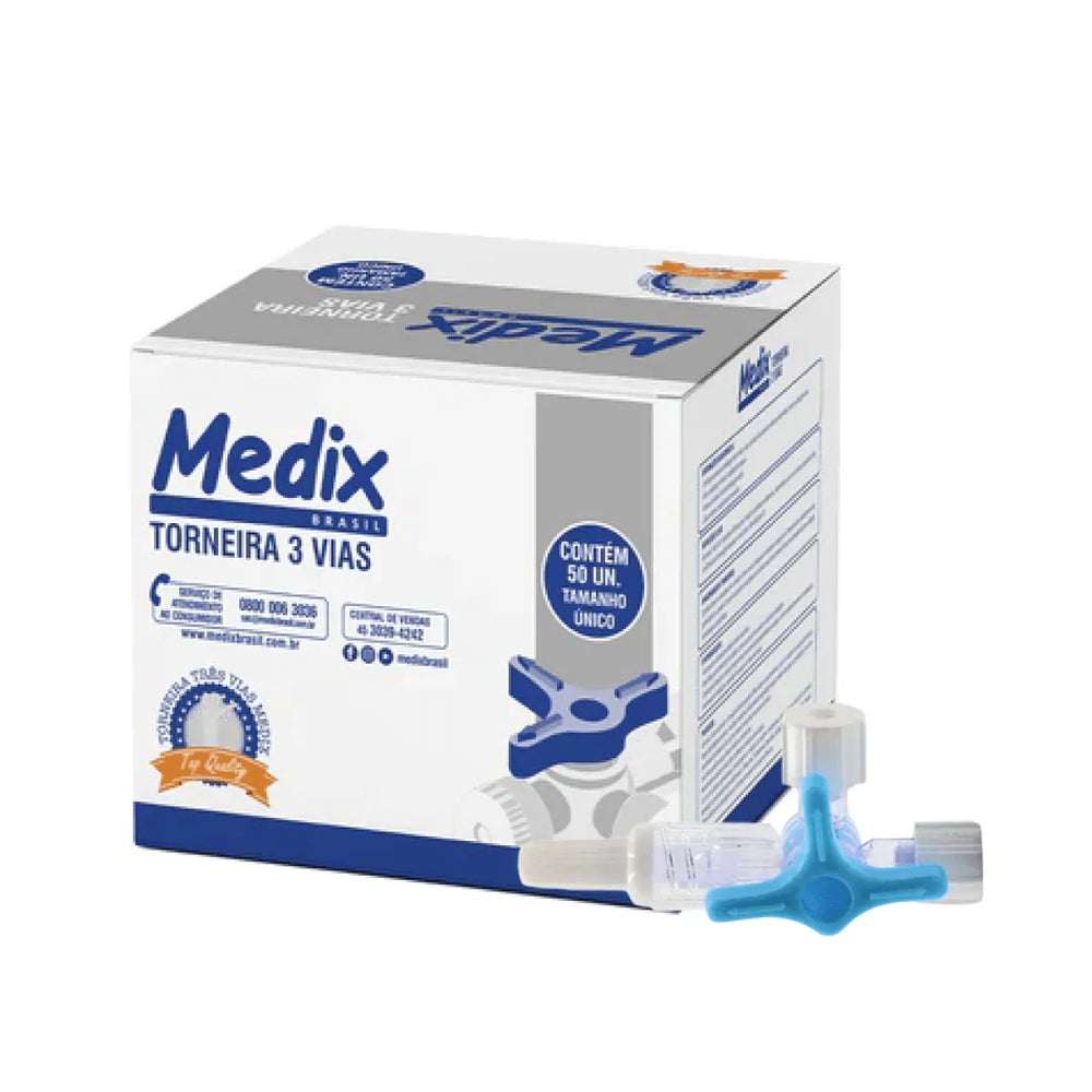Torneira 3 Vias / Luer Slip / 50 Un. Cx / Medix