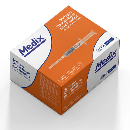 Seringa para Insulina / 1 mL / Com agulha 13x45 / 100 Un. Cx. / Medix / 26G