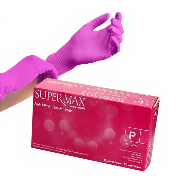 Luva Nitrílica Supermax Rosa (100 UND.)