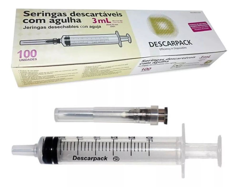 Seringa descartável / 3mL / Luer Slip / 100 Cx. / Descarpack