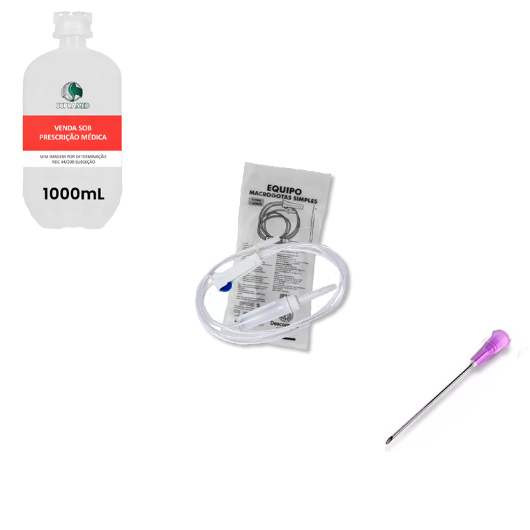 Kit 10x Soro Fisiológico / 1000mL / Frasco / 10x Agulha 40x12 / 10x Equipo Simples